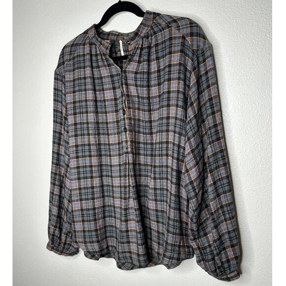 Free People Northern Bound Oversized Plaid Half Button Long Sleeve Shirt XS - Picture 4 of 13